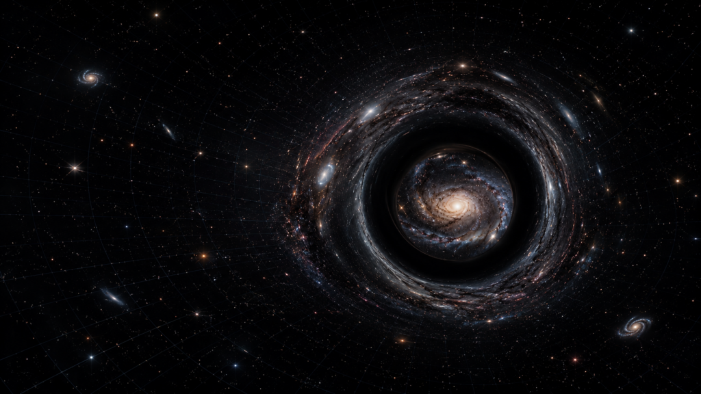 Un trou noir avec une galaxie à l'intérieur.